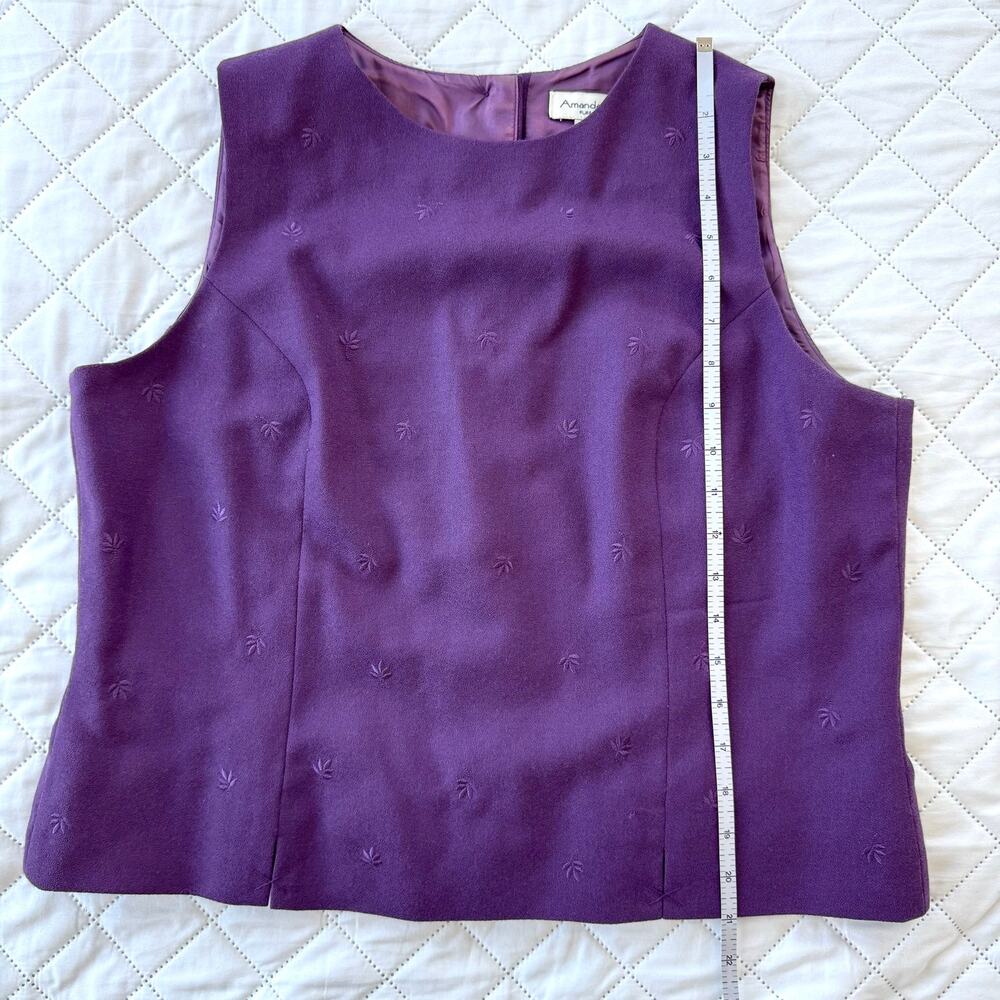 Vintage Amanda Smith 100% Wool Purple Shell Top Embroidered Leaf Sweater Vest 14 - Picture 5 of 6